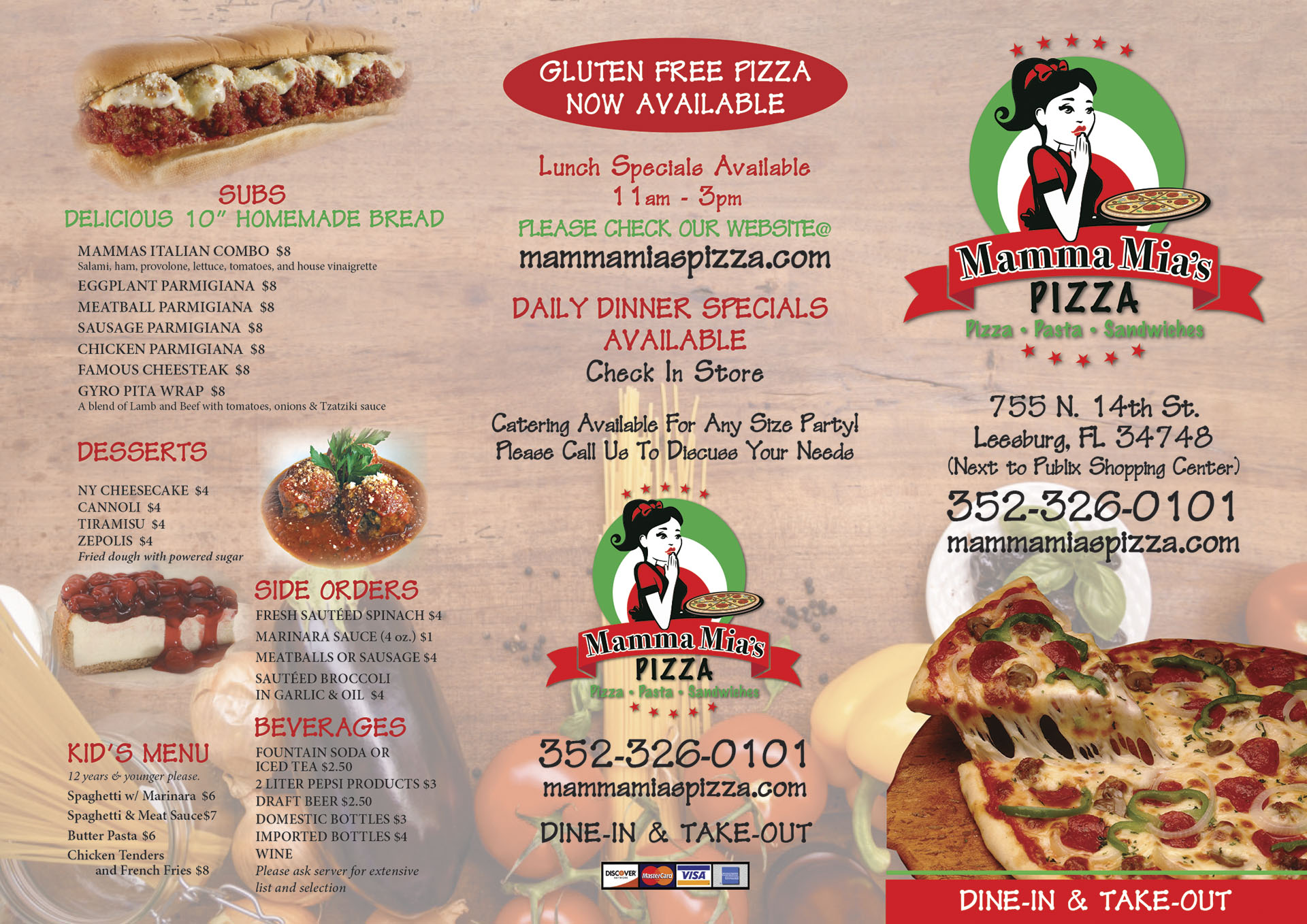 Mamma Mia's Pizza Menu Dine-In and Takeout
